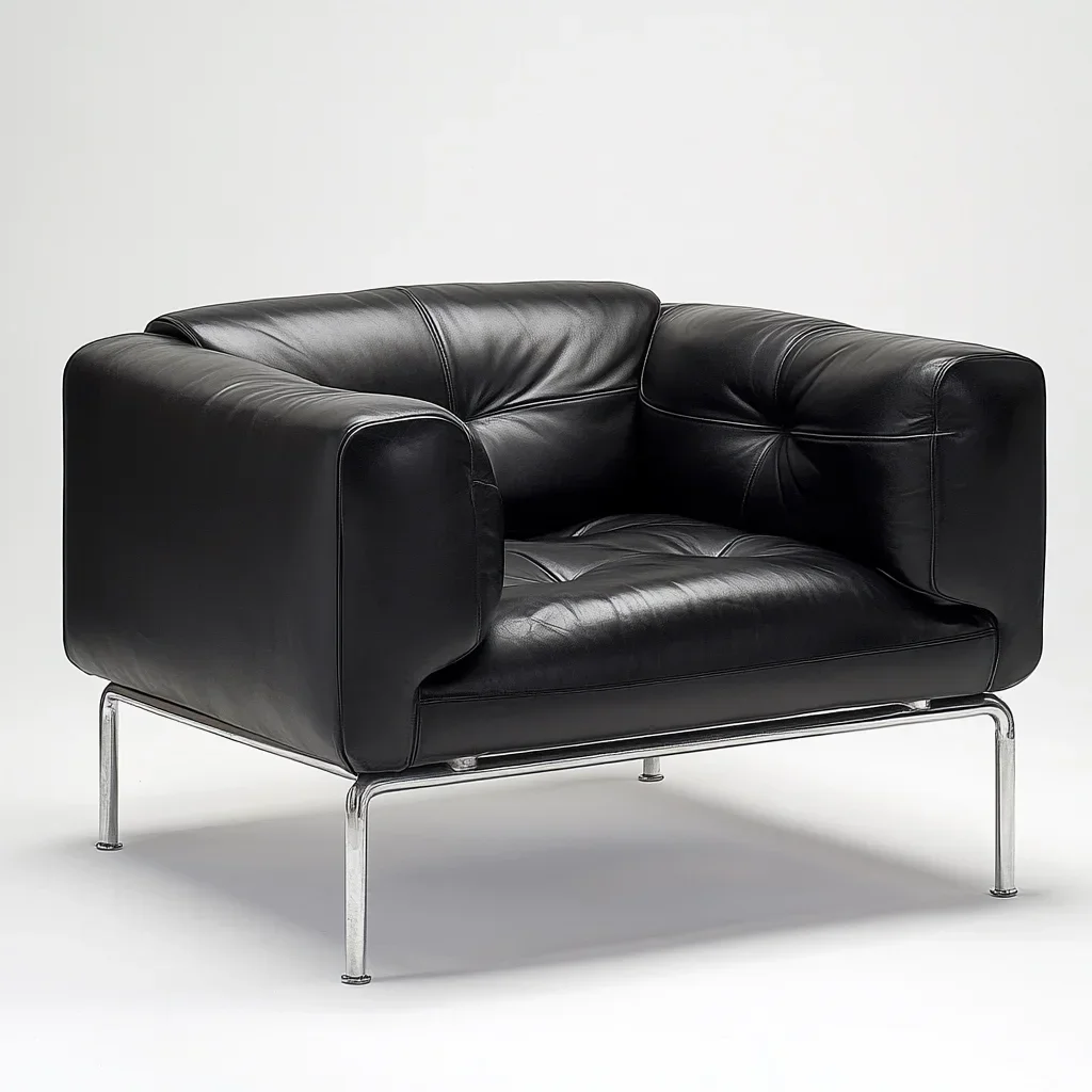 

For Modern Luxury Single Sofa Arm Chair Comfortable Black Leather Accent Lounge For Dining Outdoor