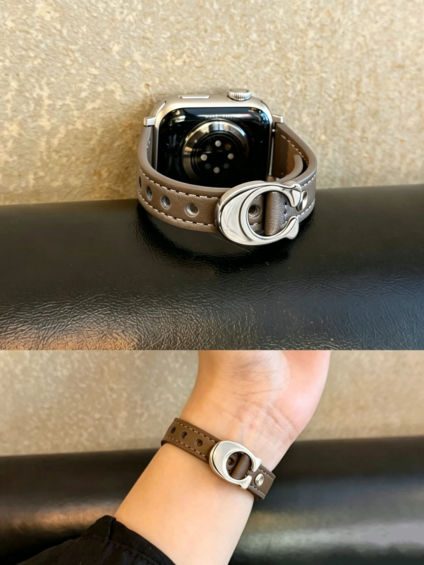 Modisches Leder-Schlaufenarmband für Apple Watch, Damen, 44mm 40 45 41 49 42 38 Serie 11 10 9 8 SE 7 6 5 4 3 – Detail 2