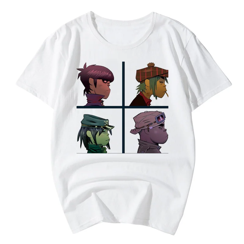 Rock Band T-Shirts Gorillaz Printed Men Women Casual Short Sleeve Cotton T Shirt Streetwear Harajuku Unisex Tees Tops Clothing