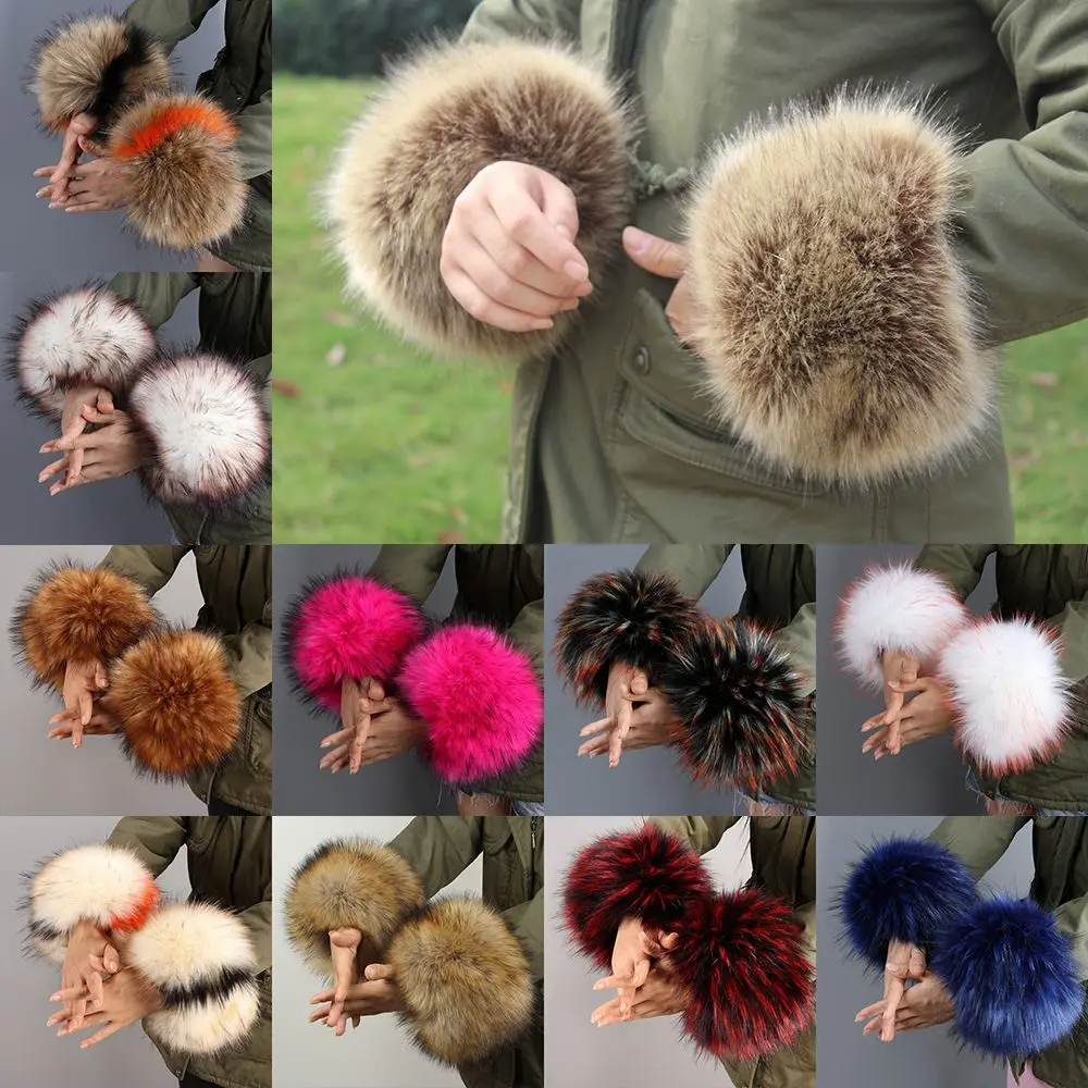 Gelang Penghangat Modis Musim Dingin Wanita Manset Mewah Bulu Palsu Lengan Luar Pergelangan Tangan Tahan Angin