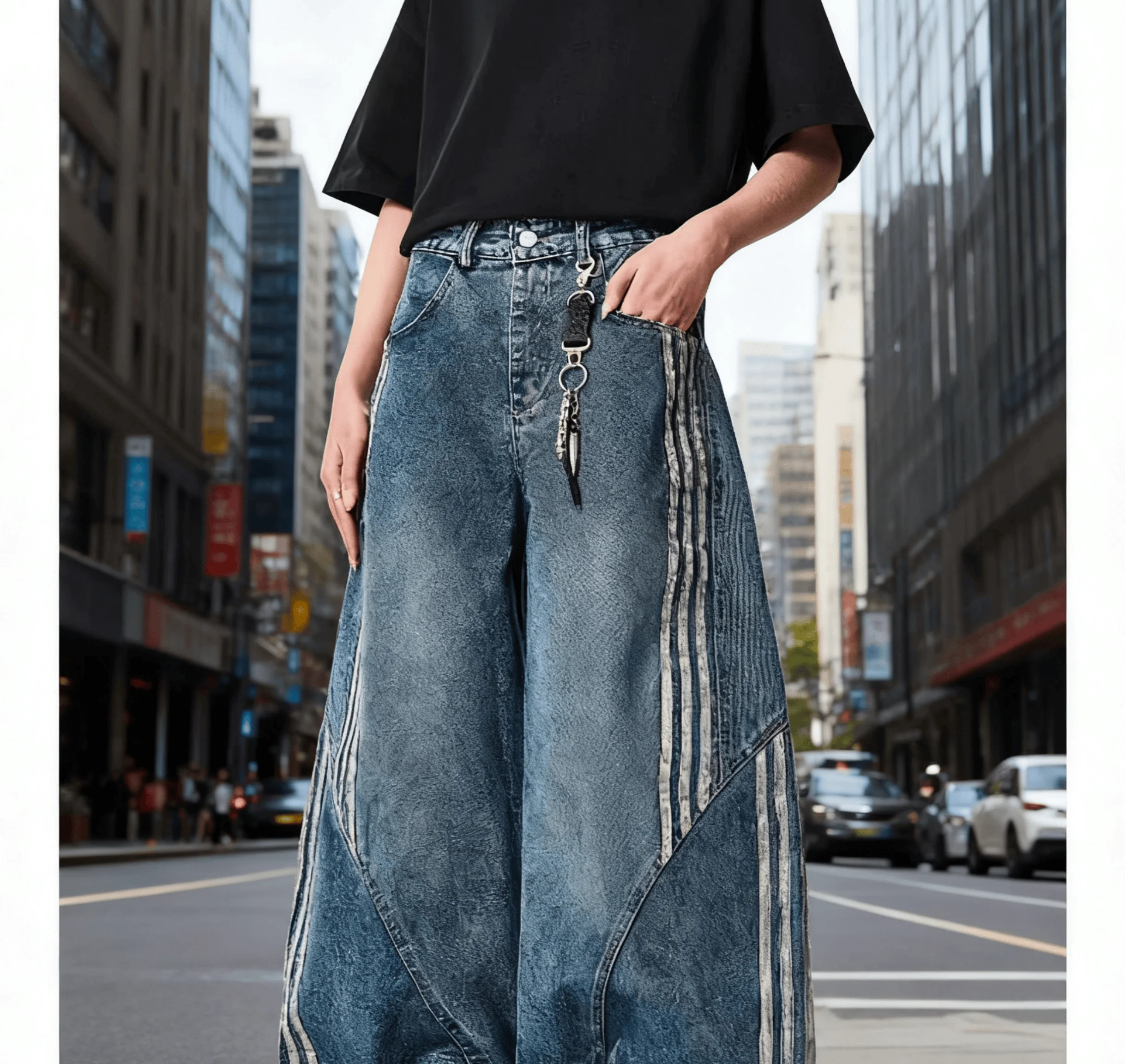 جينز نسائي واسع الساق عتيق Y2K إعادة بناء مخصص متعثرة شريطية من قماش الدنيم سروال عصري مريح مناسب