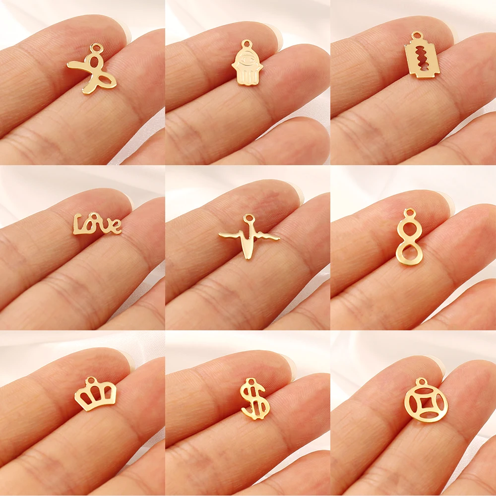 20PCS Stainless Steel Dollar Bowknot Charm Geometry Peace Sign Pendant For DIY Jewelry Making Necklace Bracelet Earring Supplies