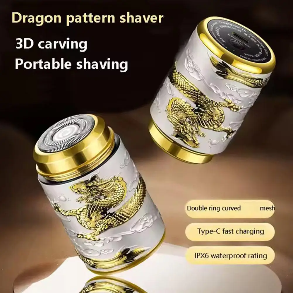 Men Electric Shaver Carved Chinese Dragon IPX6 Waterproof Beard Trimmer Rotary Travel Mini Tool Remover Portable Razor Hair Q7M6