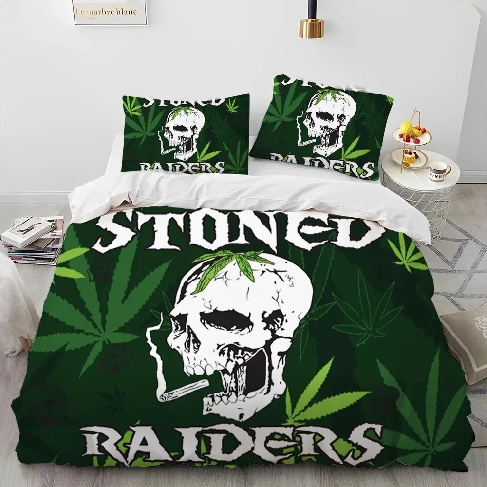 

Maple Weed Plant Green Death Skull Smoke Bedding Set Duvet Cover Bed Set Quilt Cover Pillowcase Comforter king Queen Size