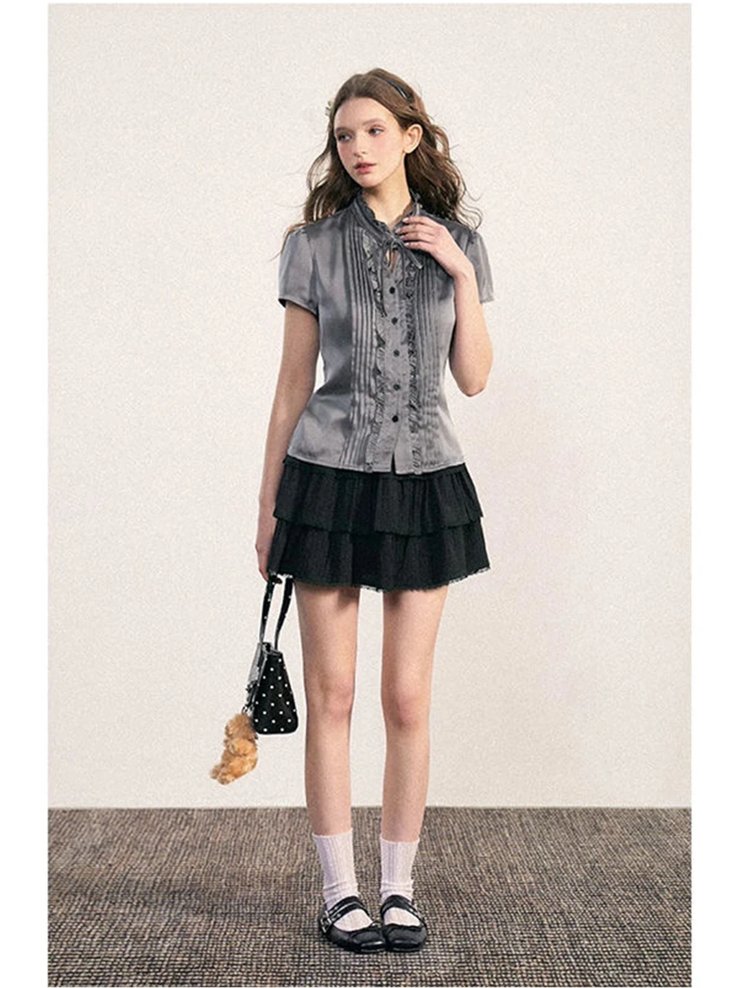 

Retro American Style Perceptible Open Cardigan Short Sleeve Women's Shirt Floral Lace Trim Summer New Arrival Slim Fit Shirt