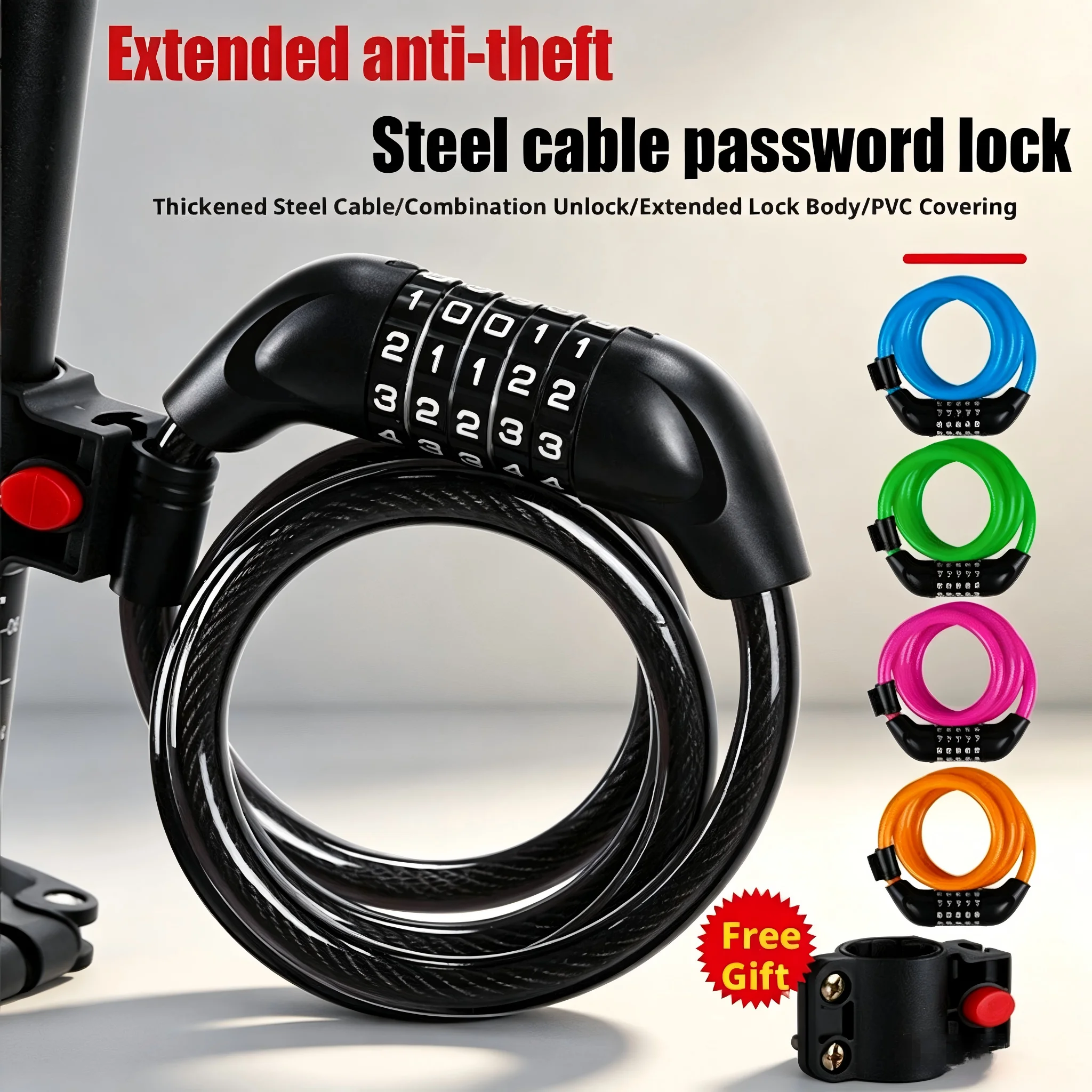 Bicycle Accessories 5 Digit Code Cable Lock 120cm Anti-theft Bike Password Lock Bike Security Steel Cable Cycling Lock Bike Part