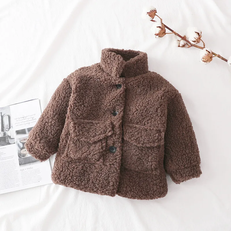 Fashion Baby Girl Boy Lamb Wool Jacket Toddler Child Thick Warm Sheep Like Coat Cotton Single Breasted Outwear Baby Clothes 1-7Y