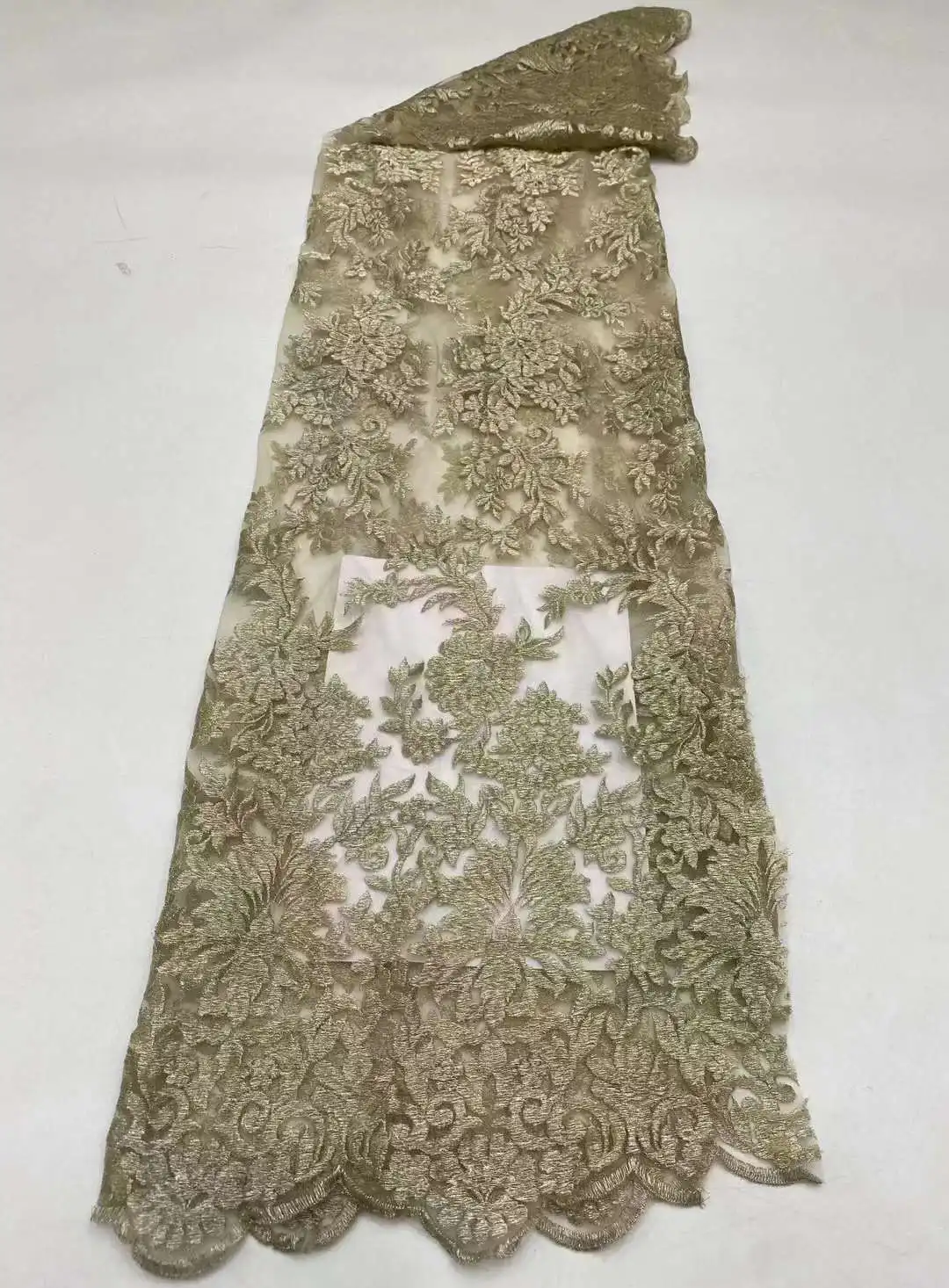 Hot selling ,Flat-Embroidery French Mesh Yarn , African Nigeria Fabric Lace,For Evenign Dress Weddings ,Spot ,Golden,