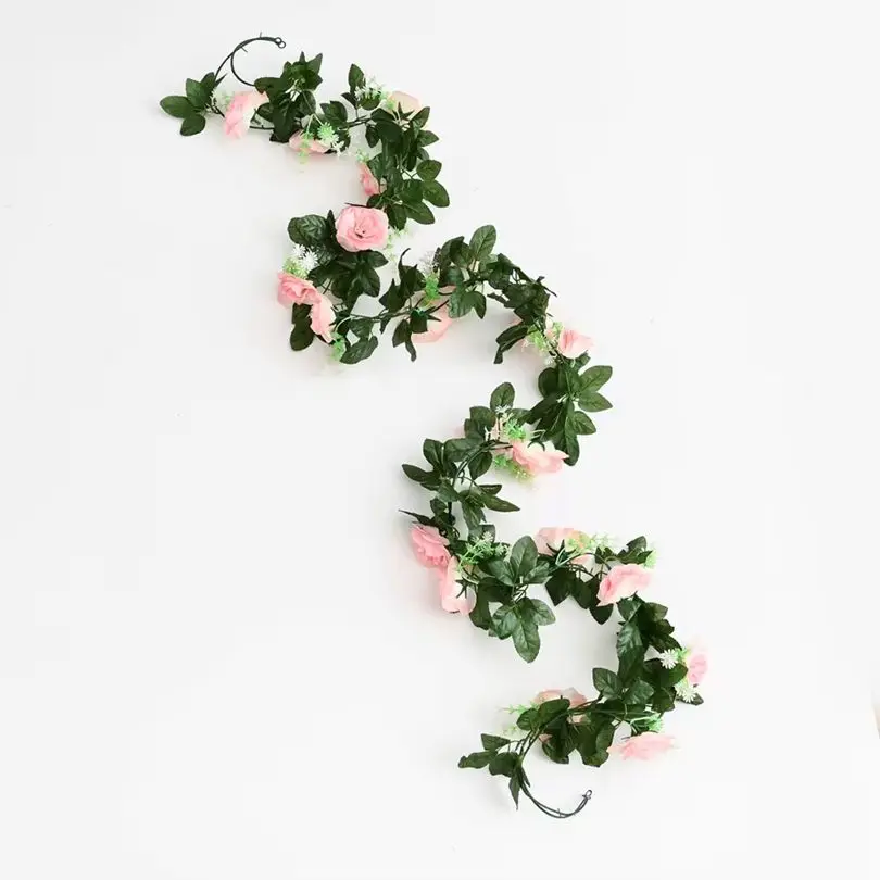 

Silk Roses Artificial Flowers Vine Hanging Flowers Wall Festival Rattan Leaves Wreath Outdoor Wedding Home Table Diy Decorations