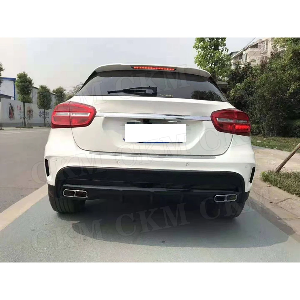

Для Benz GLA Class X156 GLA45 Sport 2014-2017 ABS материал задняя накладка диффузора с наконечниками выхлопной системы из нержавеющей стали 304, защита бампера