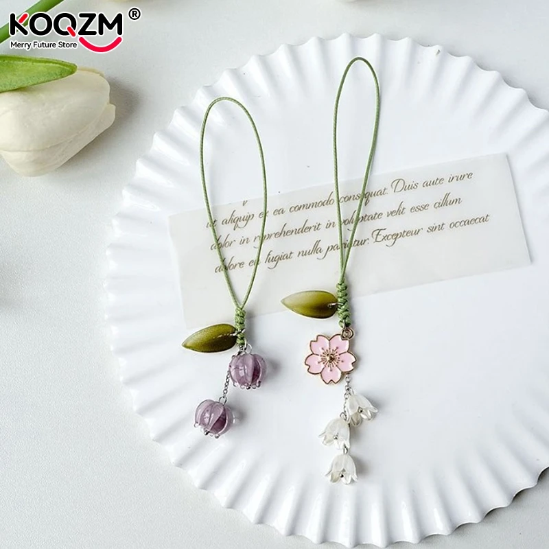 

Подвеска в виде цветка тюльпана, шарм, милый для iPhone, короткий шнурок, Ручная Веревка, кавайный брелок, ремешок для телефона, Модный кулон