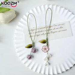 Tulip Flower Mobile Phone Straps Charm Cute For iPhone Short Lanyard Hand Rope Kawaii Keychain Phone Strap Fashion Pendant