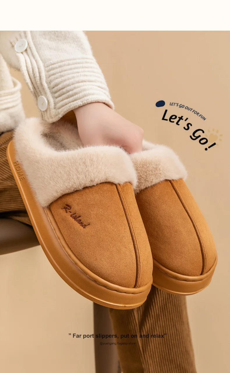 Shevalues Winter-Hausschuhe mit Plüschfutter für Damen, dicke Sohle, rutschfest, für den Innenbereich, bequeme Hausschuhe mit Fellbesatz. – Detail 7