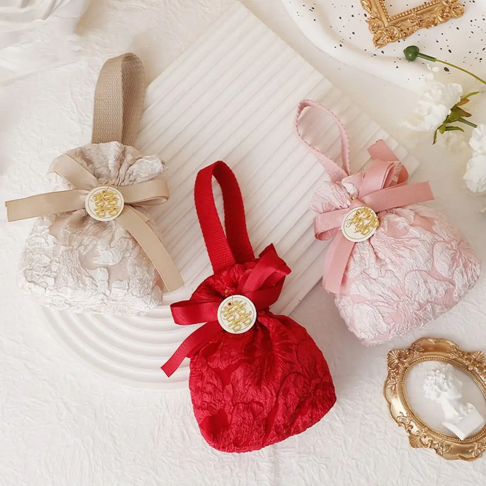 Bowknot Red Handbag New Year Drawstring Bag Large Capacity Storage Bag Festive Sugar Bag Dragon Year Tote Bag
