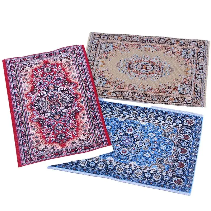 Tapis tissé Miniature de Style turc, 1 pièce, pour maison de poupée, accessoires de poupée, revêtement de sol, tapis à motif Floral, Mini décor de maison