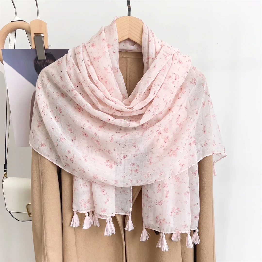 Fashion Women Tassel Hijab Soft Scarf Modest Muslim Headscarf Luxury Floral Shawl Beach Wrap Islamic Head Cover for Daily Travel view 5