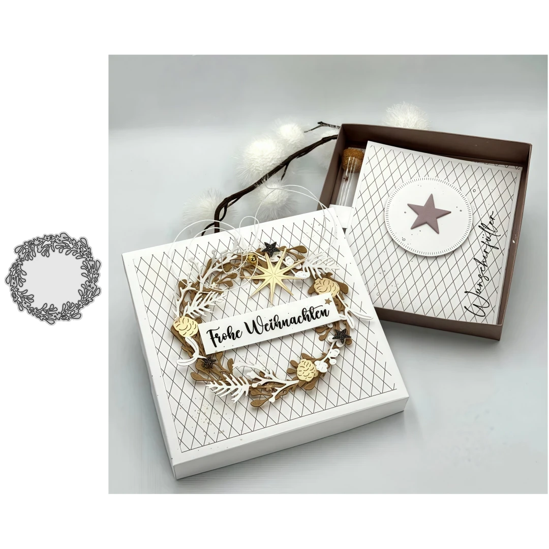 Großformatiger Herbstkranz aus Metall für die Herstellung von Weihnachtskarten, Scrapbooking, Papierhandwerksmesser, Matrizen und Vorlagen.