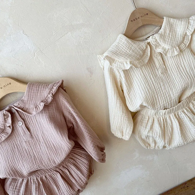 Newborn Baby Girls Clothing Set Ruffle Collar Lapel Top+Bread Pants  Casual Suit Autumn Spring Toddler Baby Girl Clothes Suit