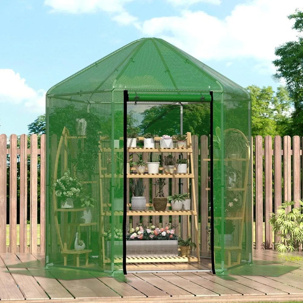 

7x7x7.6 FT Greenhouses for Outdoors, Heavy-Duty Green House for Outside, Walk in Winter Greenhouse with 180g Double Layer PE
