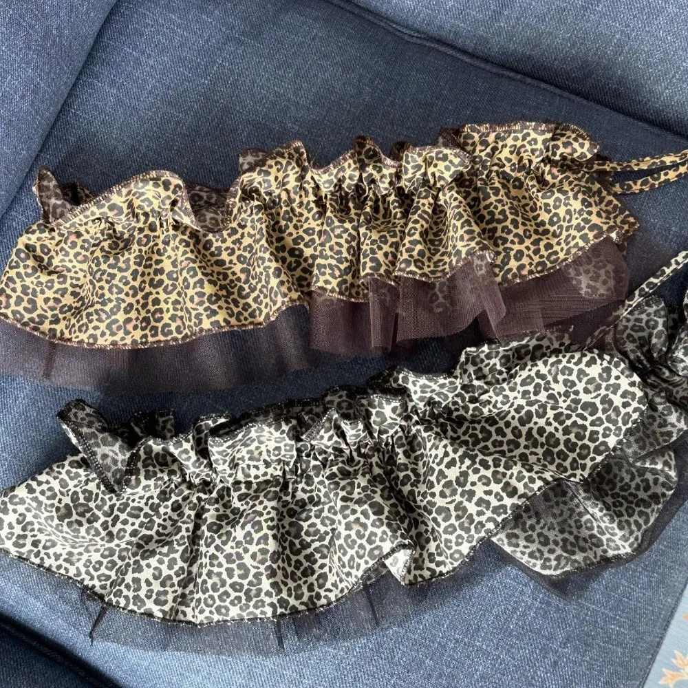 

Hip-hop Leopard Print Hip Scarf Skirt Shirt Extender Mesh Ruffled Edge Waistband Y2K Sweet Layer Outfits Belt Jeans Decor