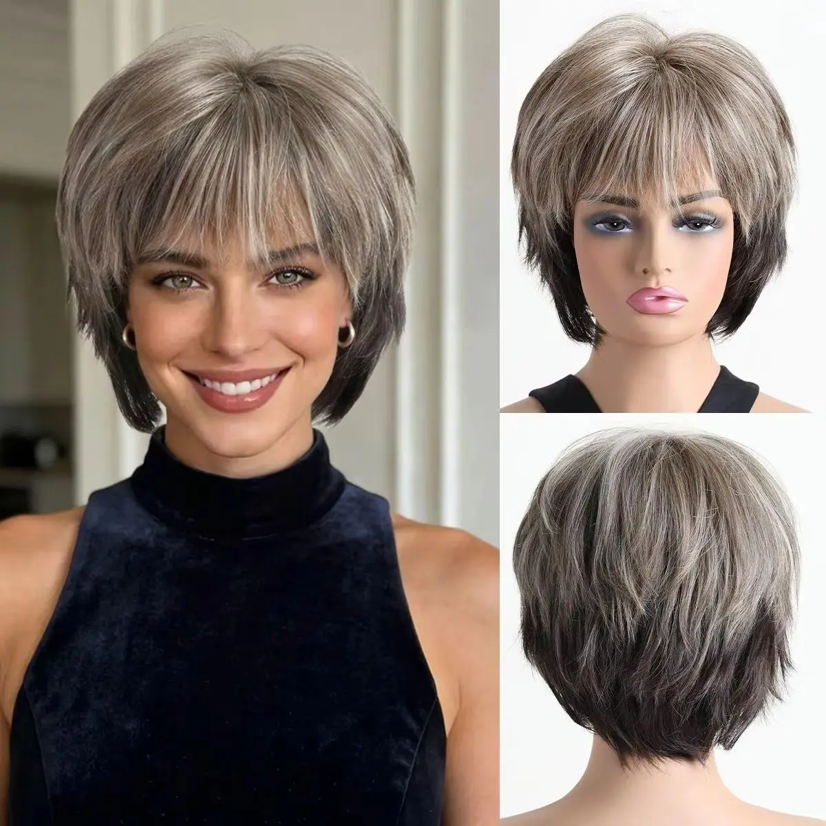 10 Inch Synthetic Short Hair Natural Wig, Suitable For Women's Daily Wear, Suitable For Music Festivals, Christmas, Halloween An