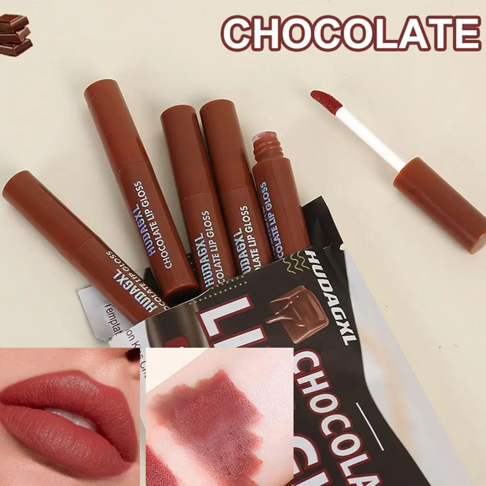 Chocolate Lip Glaze Set Velvet Matte Lipstick Long-lasting Rich Cream Lipstick Milk Coffee Lip Color Makeup Liquid Lip Gloss Set