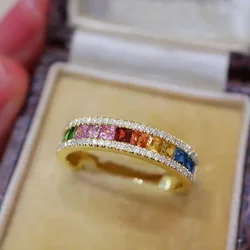 Huitan Rainbow CZ Rings for Women New Luxury Silver Color/Gold Color Wedding Band Accessories Bright Trendy Lady Jewelry Party