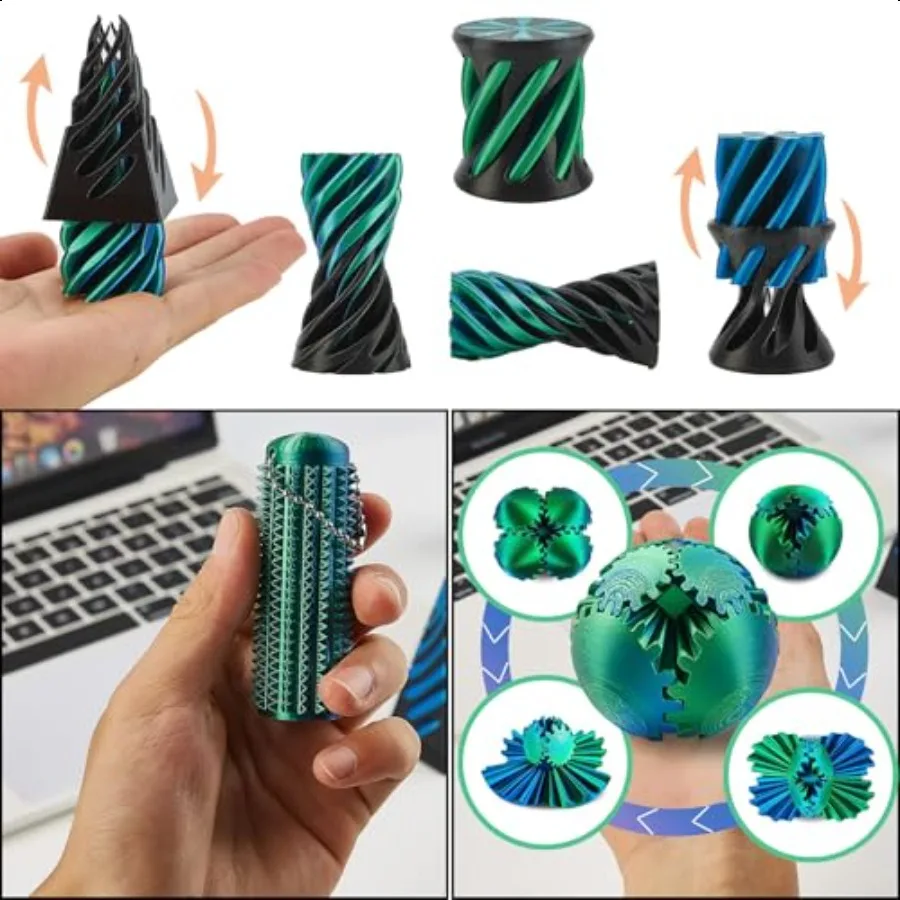 5個入り3Dプリントフィジェットトイセット 3Dプリントギアボール 小さな痛みを伴うフィジェットスパイラルトイ 不安、自閉症、オフィス用