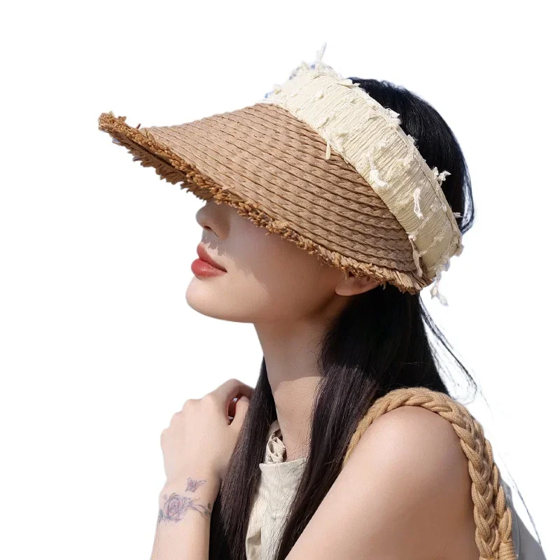 

Summer Lady Fashion Empty Top Hat Cool Straw Hat Travel Vacation Sun Protection Hat Female Outdoor Big Brim Sun Hats for Women