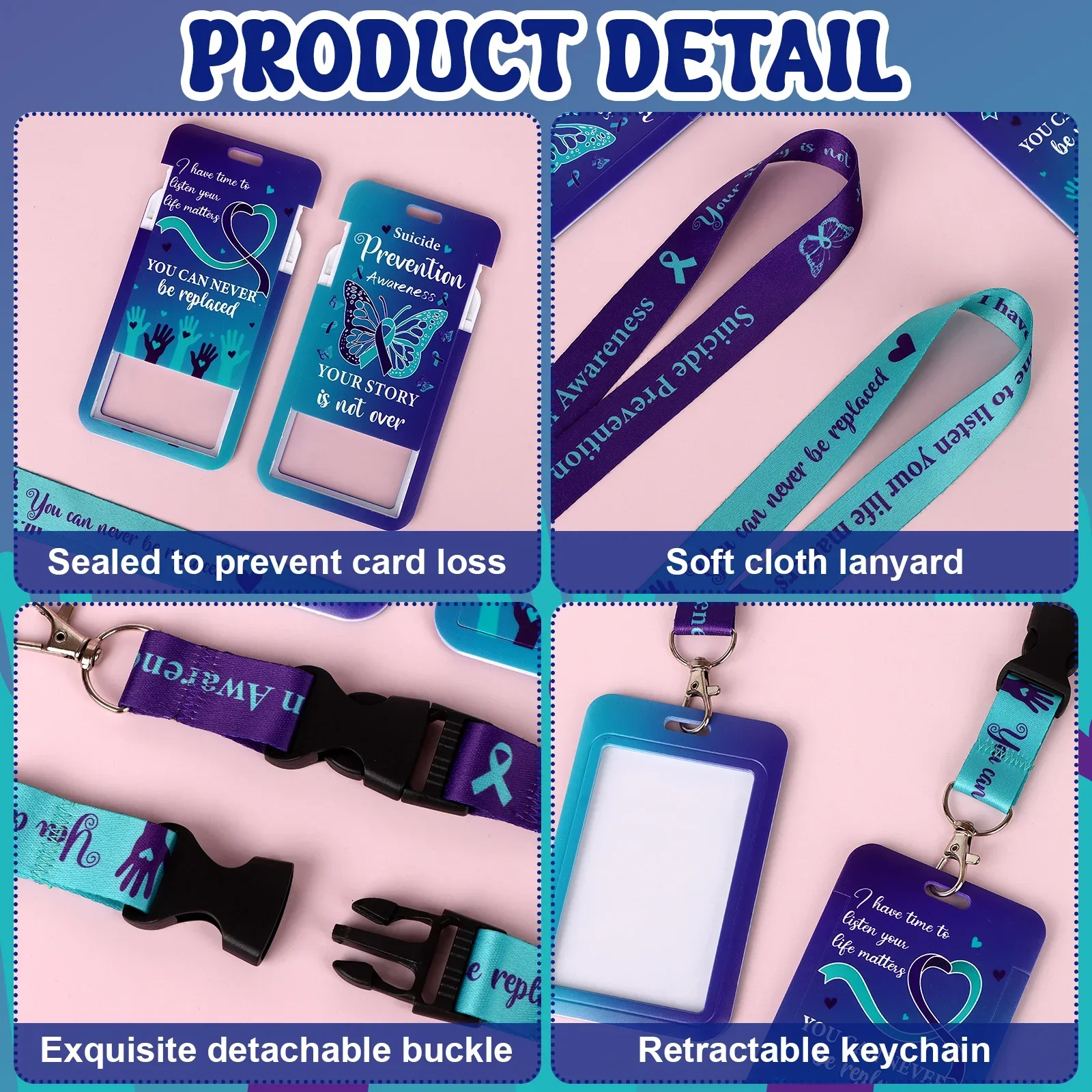 Suicide Prevention Awareness Lanyard ID Clip Purple Keychain Lanyard Accessory For Keys And ID Cards For Women Girls Teachers