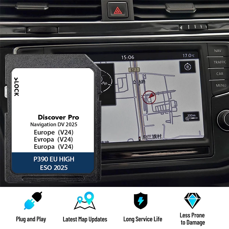 

Карта SD 64 ГБ с навигационными картами Европы для VW Discover Pro MIB1 MIB2 (2025 г., V24), номер 510919866CC
