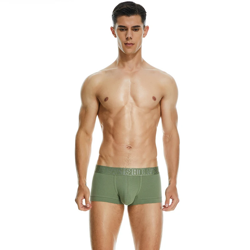 Men's flat cornered underwear, low waist, breathable, slim fit, close fitting, high elasticity, solid color four cornered pants