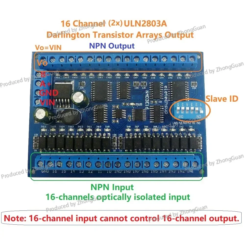 DC 12V 24V 16 in 16 Out RS485 Remote Control Switch PLC IO Expansion Board Modbus RTU Module