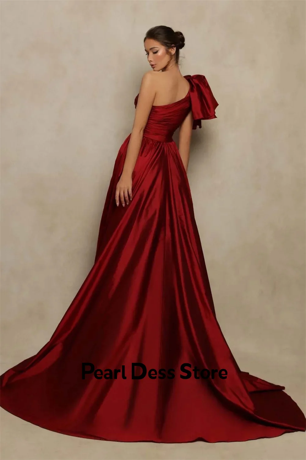 Pearl Serin Evening Dresses Woman Elegant Party Dresses 2024 for Wedding Satin Women\'s Evening Dress Claret One Shoulder Vest