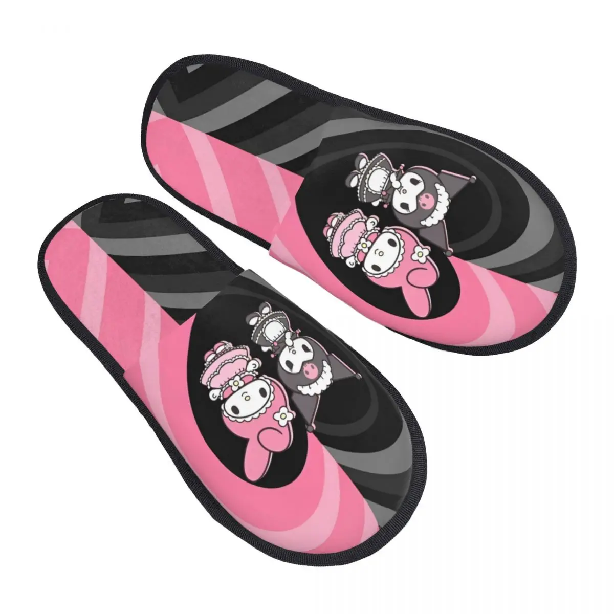 Kuromi And Melody Heart Winter Cotton Home Slippers Living Room Cozy Memory Foam Slippers Anti Slip