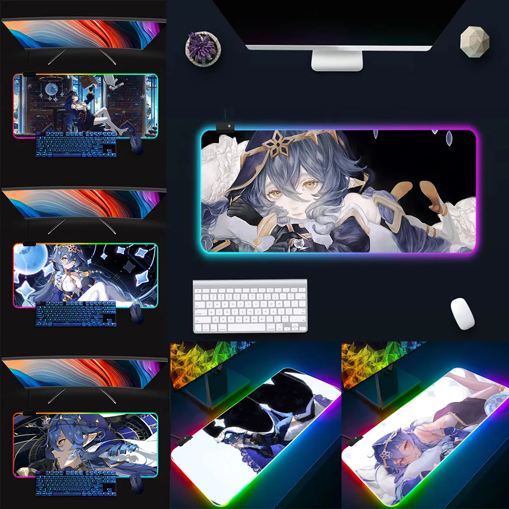 

Layla Genshin Impact RGB Pc Gamer Keyboard Mouse Pad Mousepad LED Glowing Mouse Mats Rubber Gaming Computer Mausepad