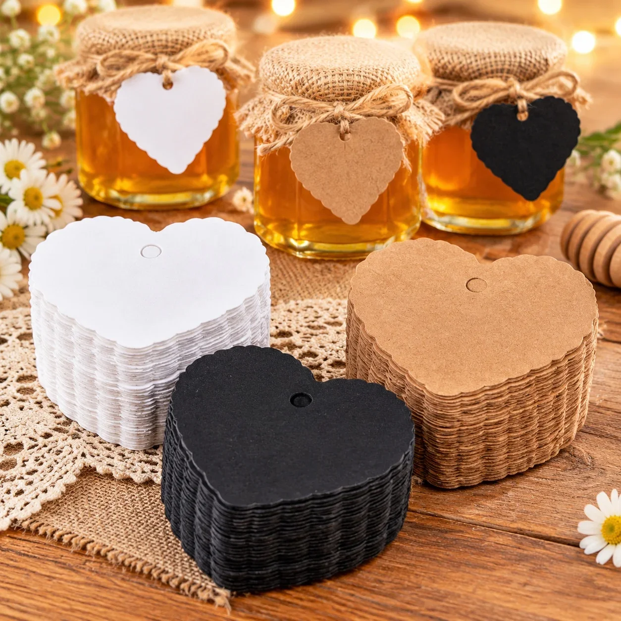 46/100pcs Blank Heart Hang Tags Thick Paper Label Cards Brown White Black for Gift Packaging Holiday Pricing Retail Display TMZ
