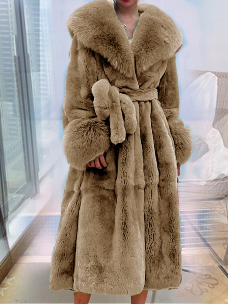 

Winter Women Long Faux Fur Coat Thick Warm Mink Fur Jacket Feather Coats Oversized Outerwear Fur Collar Luxury Ladies Clothing
