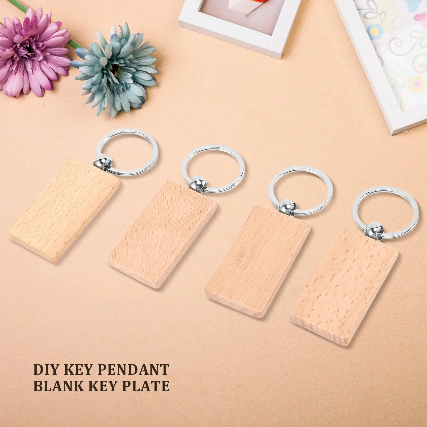 40Pcs Blank Rectangle Wooden Key Chain Diy Wood Keychains Key Tags Can Diy Gifts