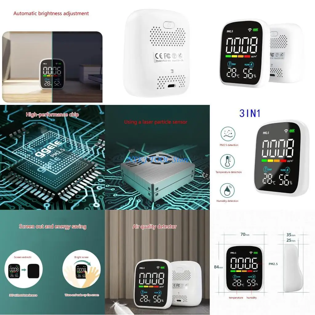 

L8RC Air Quality Detector with Backlit LED Display Temperature Humidity PM2.5 Tester Battery Power for Home Office