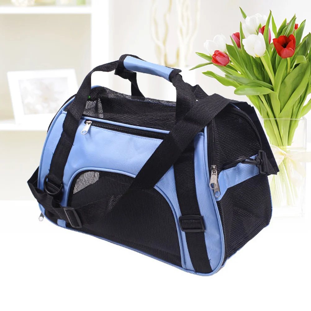 Mochila portátil para transportar animais de estimação, gato, cachorro, malha, bolsa de viagem ao ar livre com zíperes de segurança, tamanho s (azul)