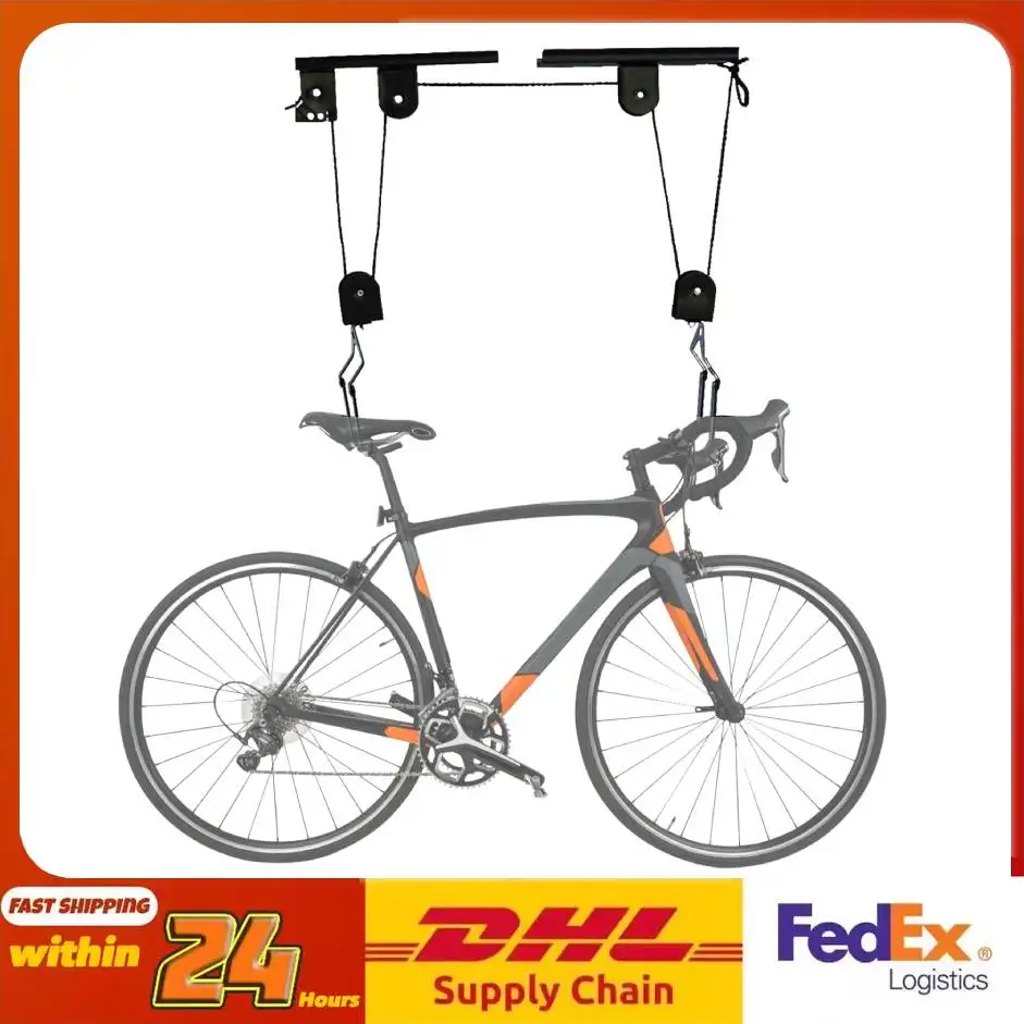 

Bike Hoist 132lb Capacity Garage Ceiling Storage Pulley System Bicycle Lift Space Saving Easy Install for Garage Bike Storage