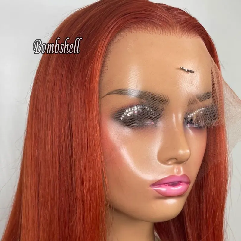 

Bombshell Reddish Orange Straight Synthetic 13x4 Lace Front Wigs Glueless High Quality Heat Resistant Fiber Hair For Women Wigs