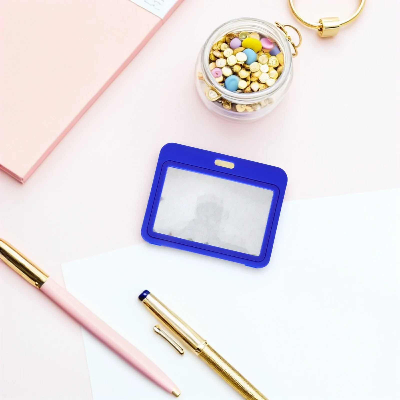 12 Pcs Transparent Double Sided Card Holder Plastic ID Badge Sleeves Horizontal Access Cover for Staff and Student Cards