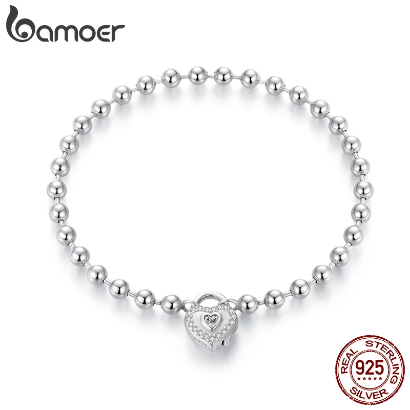 

Bamoer 925 Sterling Silver Love Heart Charm Bracelet for Women Round Bead Link Chain Bracelet Dainty Birthday Fine Jewelry Gifts