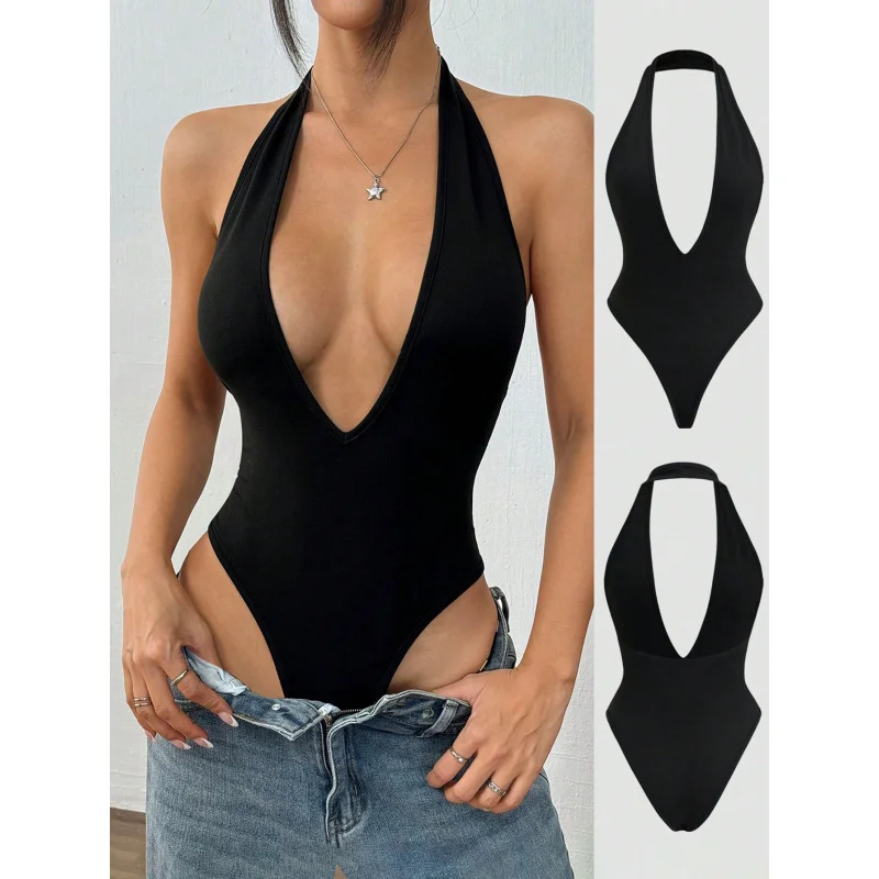 2026European and American women's sexy halter neck jumpsuit, new spring-summer style, backless tapered three-quarter pants for h