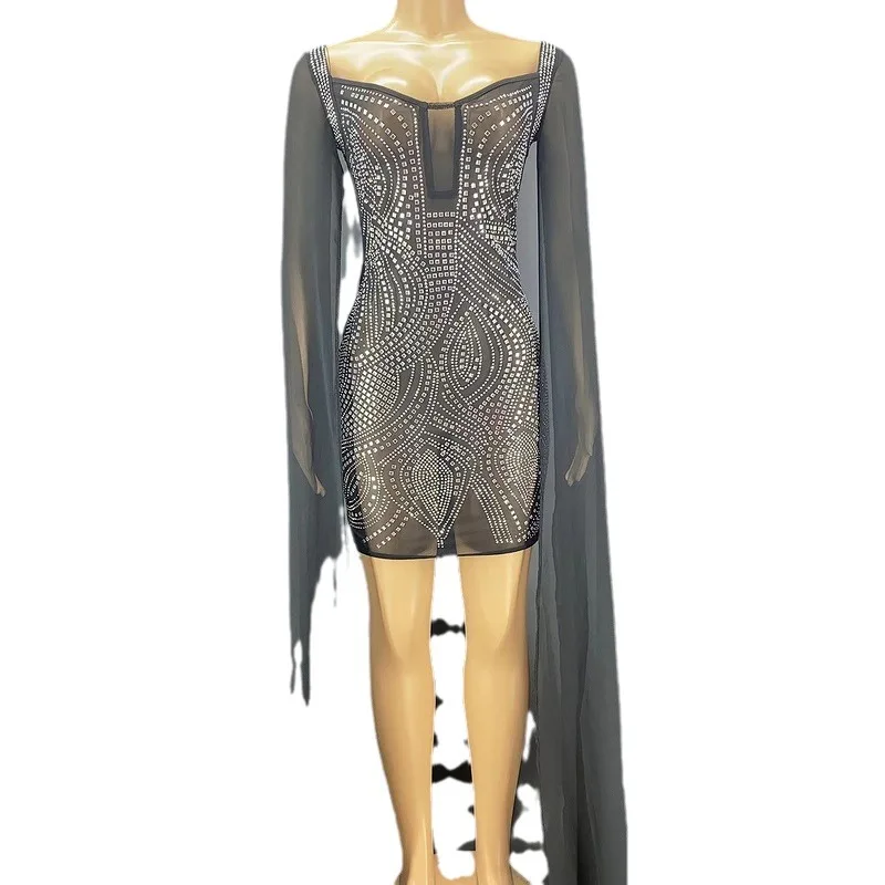 

Plus Size Boutique Women's Chiffon Sleeves Black Cocktail Dress Women's Sparkling Sequins Classic Evening Dress Birthday Outfits