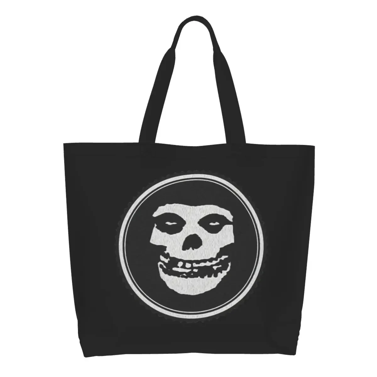 Heavy Metal Misfits Rock Punk Skull Kawaii Printing Canvas Shopper Tote Shoulder Bag Large Capacity Durable Handbag