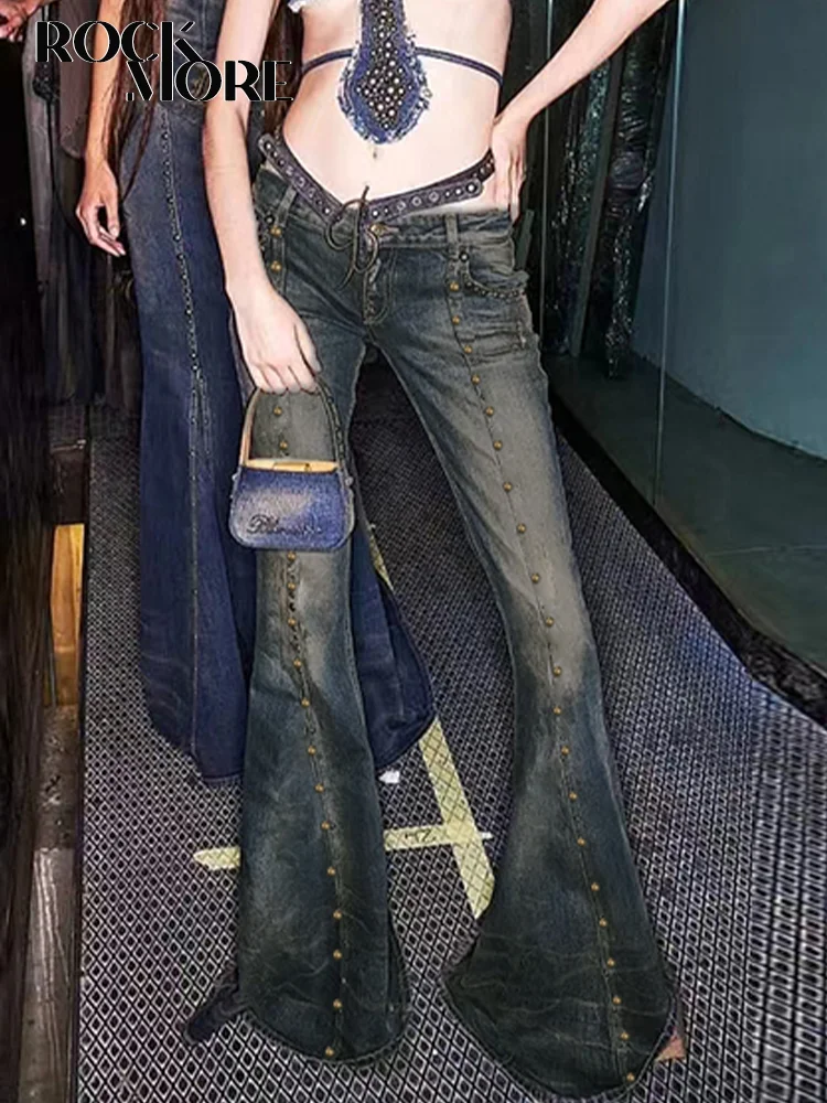 Rockmore-Jean Chic Taille Basse pour Femme, Pantalon Évasé, Slim, Esthétique, Street Fashion, Module Retro Grunge Fairycore Denim Surintendant ser, Y2K