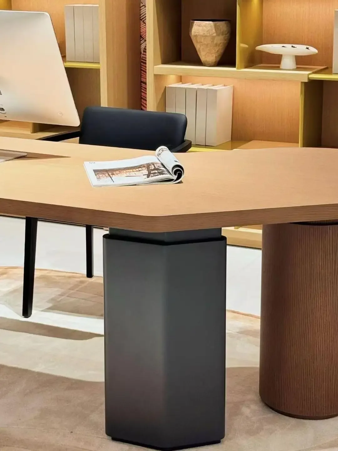 Special-shaped solid wood desk modern light luxury simple retro wabi sandy wind curved desk